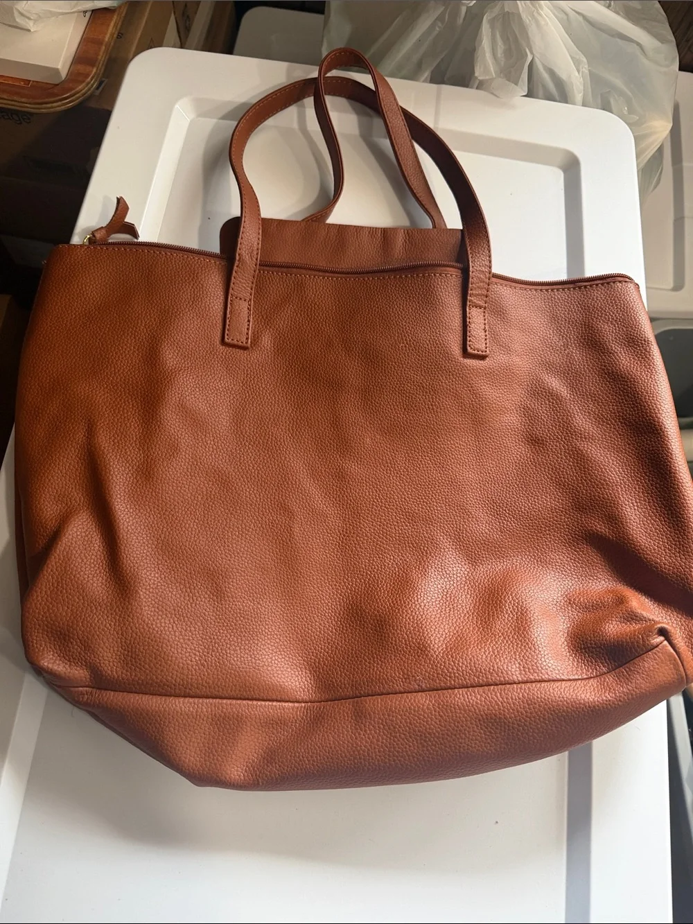 Joy Mangano Large Brown Tote Bag with Removable Pouch